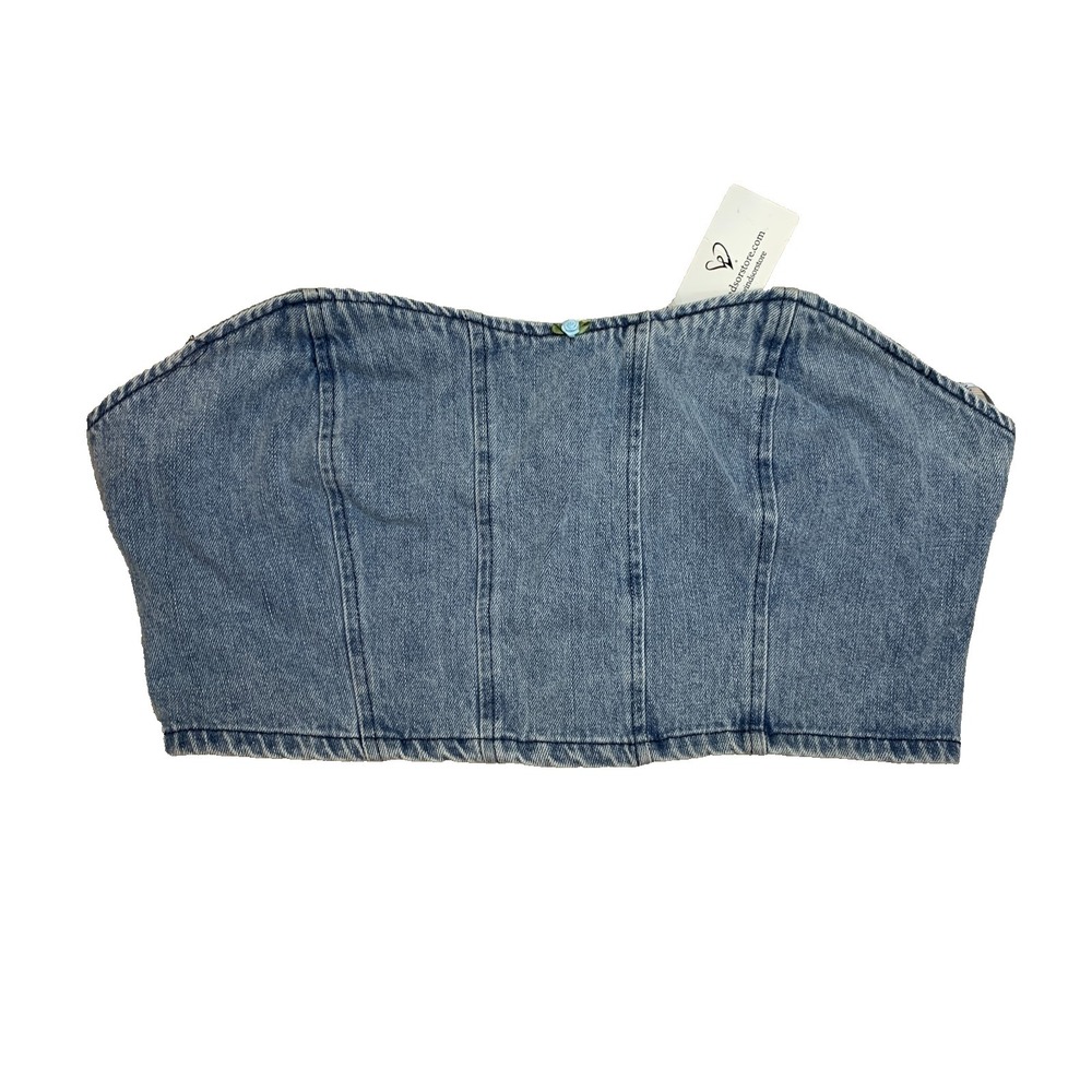 NWT‎ Windsor Crop Top Large Bustier Denim Strapless Rose Y2K Rock MB7651EY-T